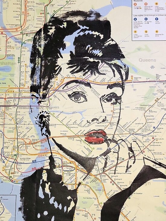 Audrey Hepburm Other - 💋 Handpainted Audrey Hepburn  Unique Acrylic paint Art on NYC Subway Map